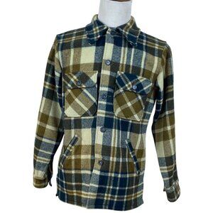 Mens Blue/Brown Plaid Wool Blend Button-Up Jacket Size M